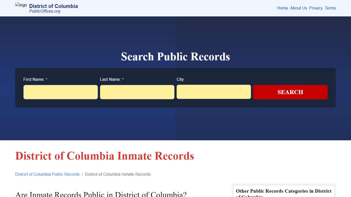 District of Columbia Inmate Records Search – PublicOffices.org